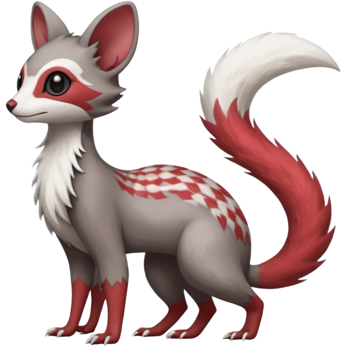Minccino-Mongoose-Lykoi-Emolga-Pachirisu-Zangoose-fusion-hybrid-animal-Fakémon-creature, full body, thin long sleek scaly tail, intricate markings emoji