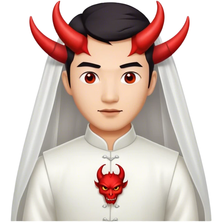 an asian male bride with the face of devil in wedding dress emoji
