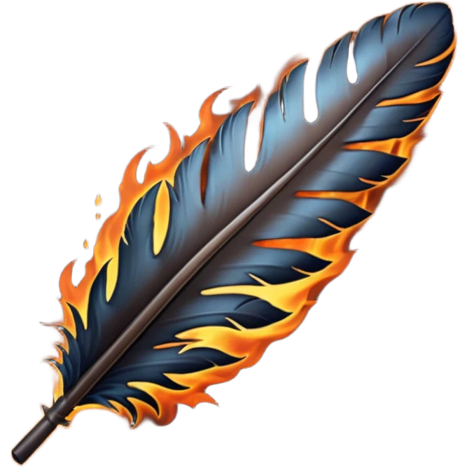 iOS emoji, dark fantasy feather, burned edges, ember glow, soft shadow, minimal emoji