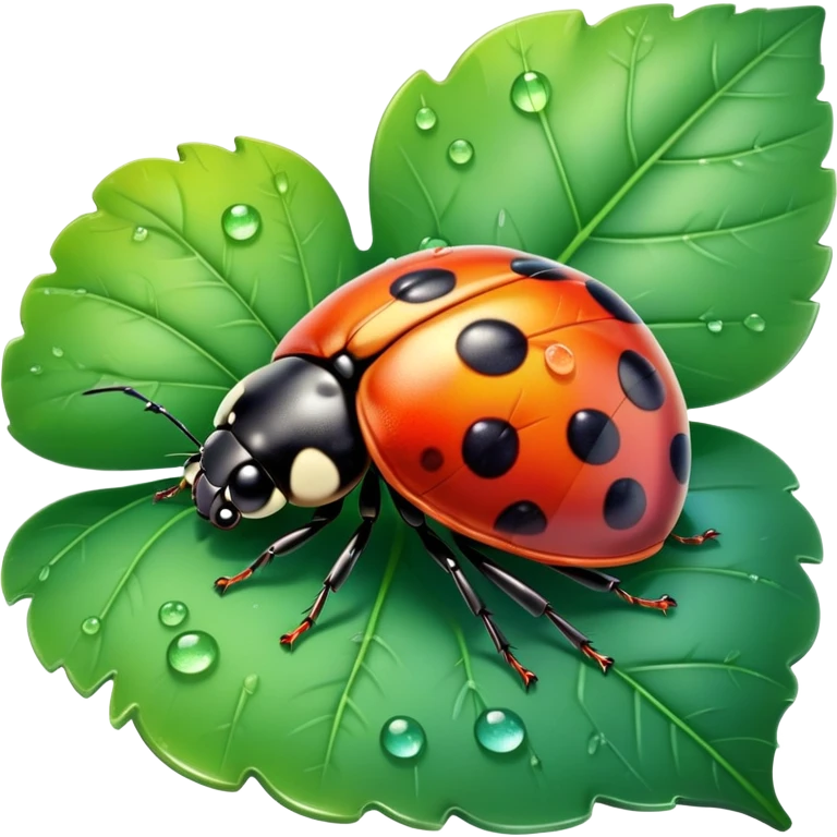 Cute Rainbow ladybug on a leaf with morning dew  emoji