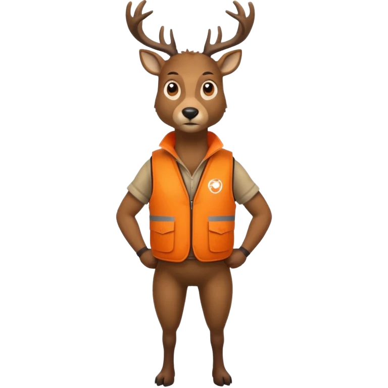 crea un venado de cuerpo completo que lleve un chaleco color naranja y que el chaleco lleve en el lado izquierdo el nombre de (telamon), hazlo mas rudo emoji