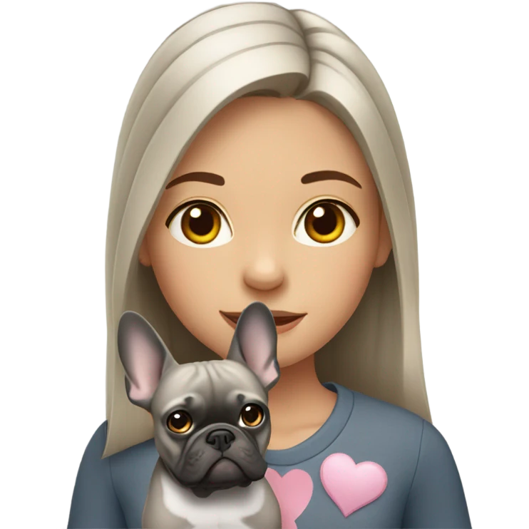 Girl with gray French bulldog emoji