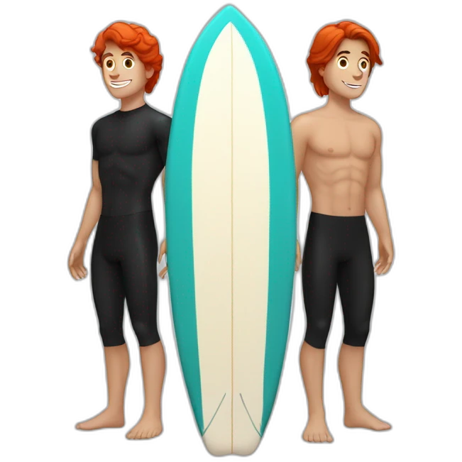 3 guys surfing, one red head, one brown hair, one black hair emoji