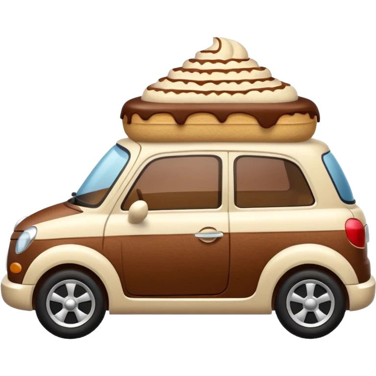A cute small car, emoji style, side view, adorable tiramisu car, dusting of cocoa, creamy texture, dessert-inspired emoji