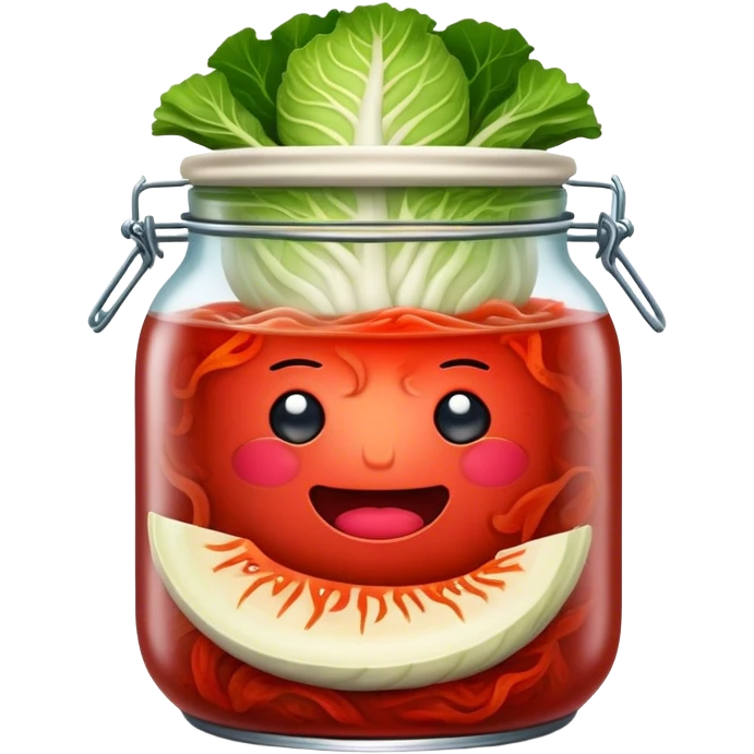 shopped Kimchi Cinematic Realistic Kimchi Dish Emoji, depicted as spicy, fermented cabbage with vibrant red hues neatly served in a traditional jar, rendered with dynamic textures and bold, appetizing lighting. emoji