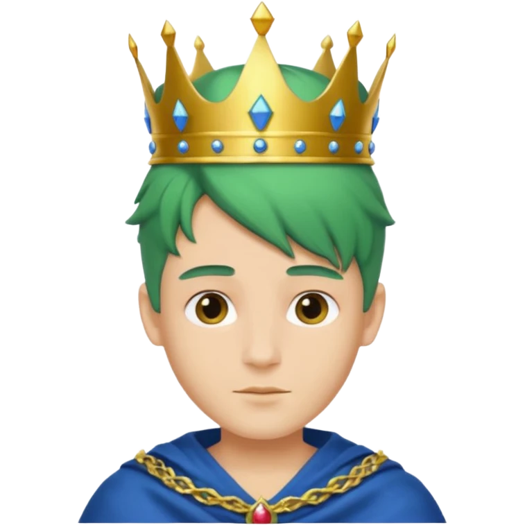 royal prince with green hair with crown cloth is blue emoji