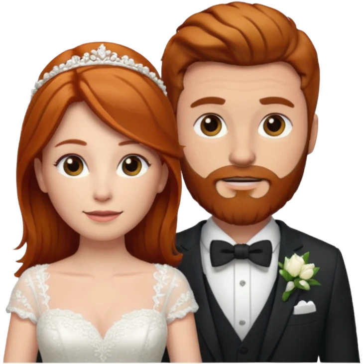 Ginger long hair bride and brown hair groom with beard emoji