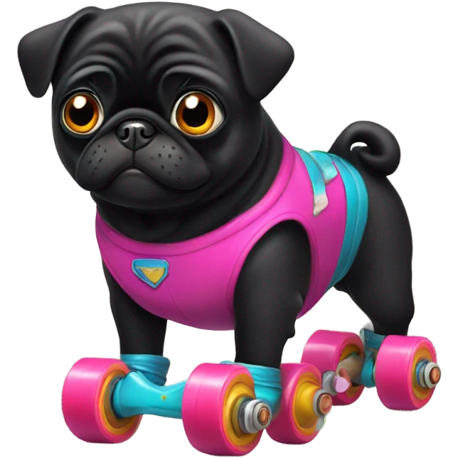 Black pug wearing skates emoji