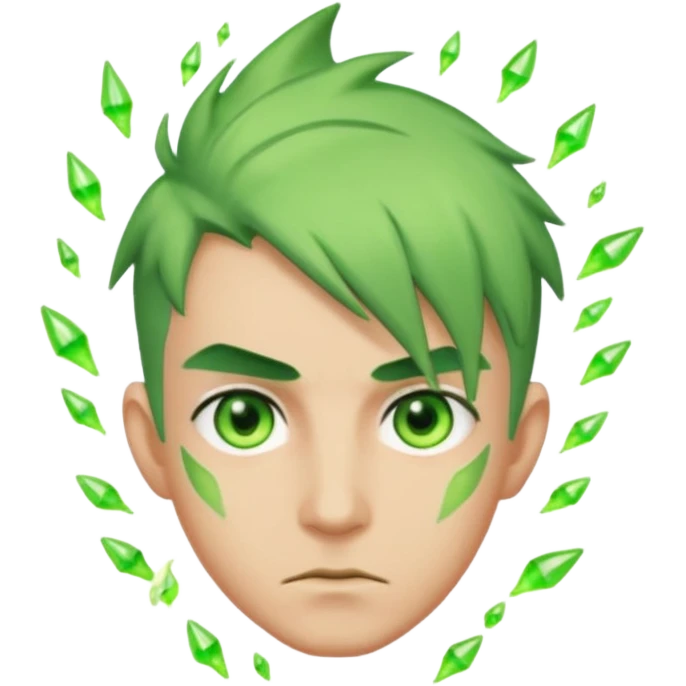 Make an emoji of a 🙎🏼‍♂️with green hair spiking up with a green aura around him emoji
