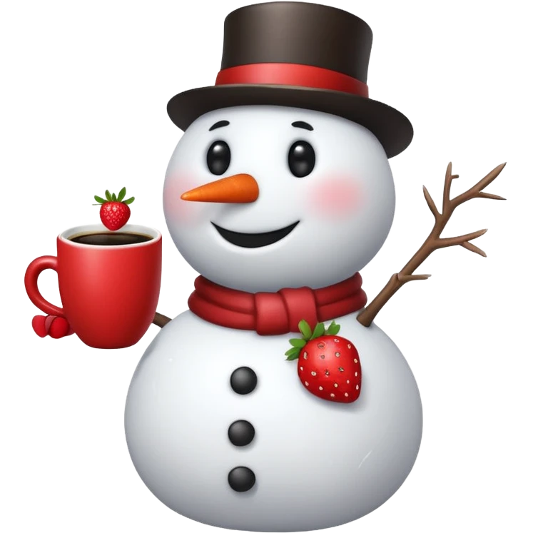 One snowmen holding strawberry and coffe emoji
