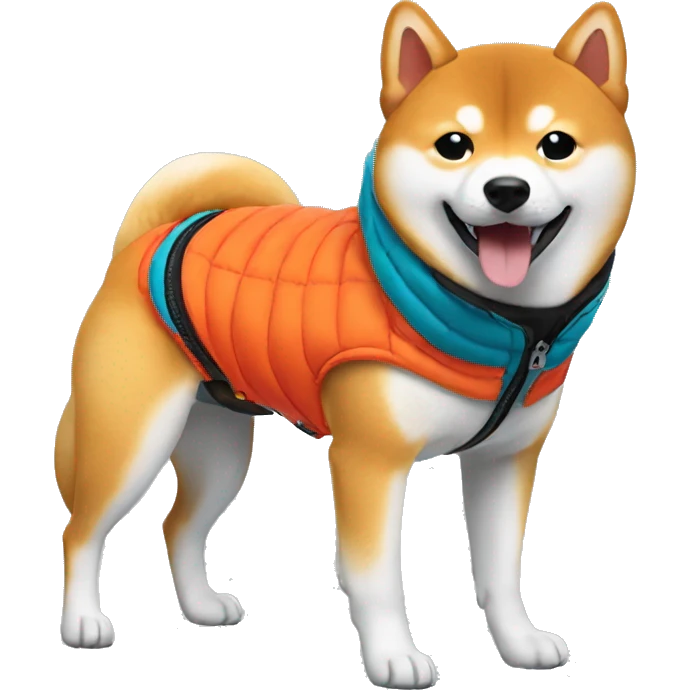 Shiba inu wearing vibrant puffer jacket emoji