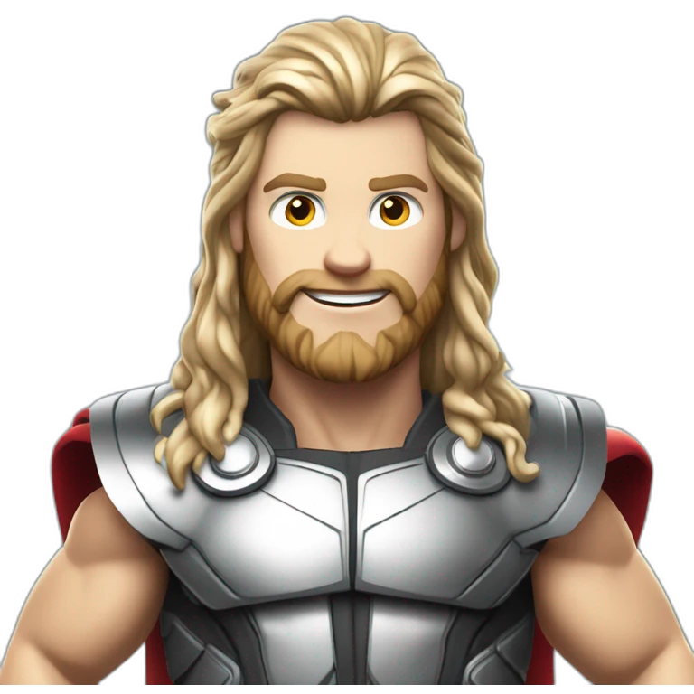 THOR, POSANDO PARA FOTO AO LADO DE UM CARRO DE CORRIDA, EM UMA PISTA DE FORMULA 1 DESENHO REALISTA 8K emoji