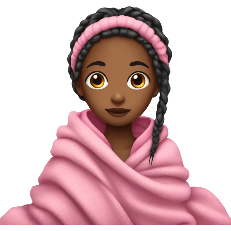 Girl with box braids wrapped in pink blanket going to sleep  emoji