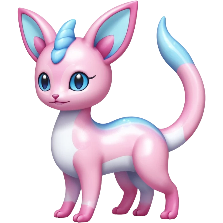 Shiny Pastel Translucent Sparkly Skitty-Dratini-Sylveon-Lumineon-Dragonair-Fakémon-hybrid-creature (full body)  emoji