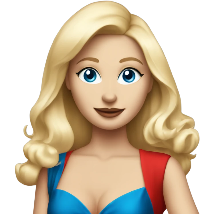 Beautiful blonde white woman with blue eyes and red dress dancing with martini emoji
