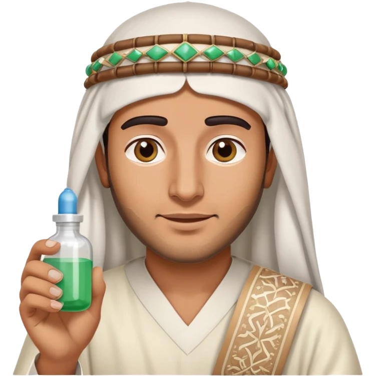 Arab man wearing traditional headdress holding medicine bottle or pill emoji