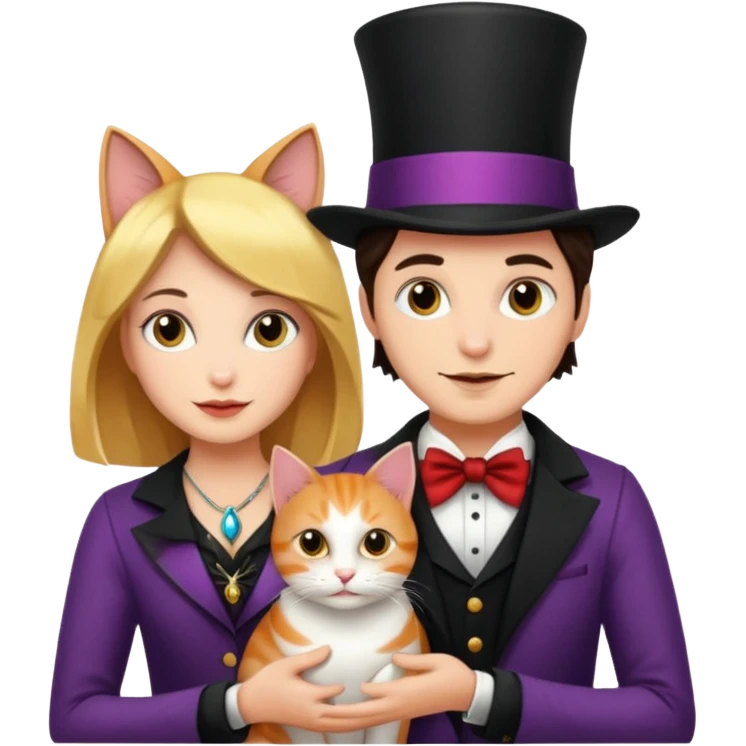 magician couple and their pet cat emoji