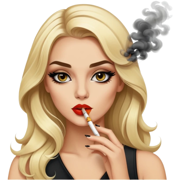 blonde gorgeous girl long hair with latina makeup smoking a cigarette and blowing smoke baddie winged eyeliner  emoji