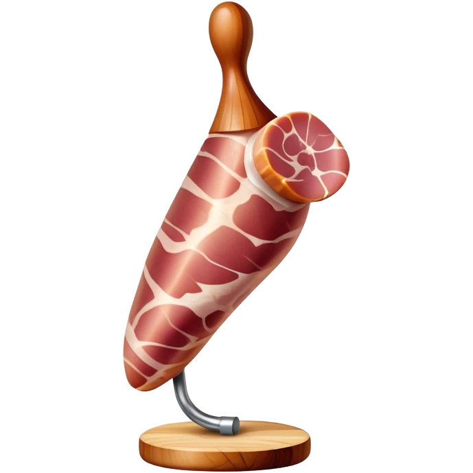 Jamón Serrano Cinematic Realistic Jamón Serrano Dish Emoji, depicted as a prominent leg of cured ham with visible marbling, rendered with rich textures and dynamic, appetizing lighting. emoji