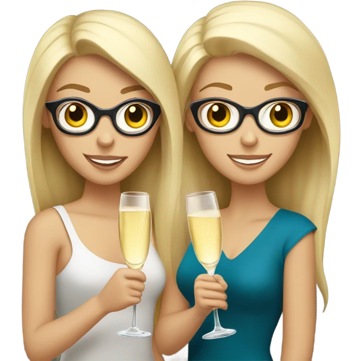 two caucasian brunette girls champagne emoji