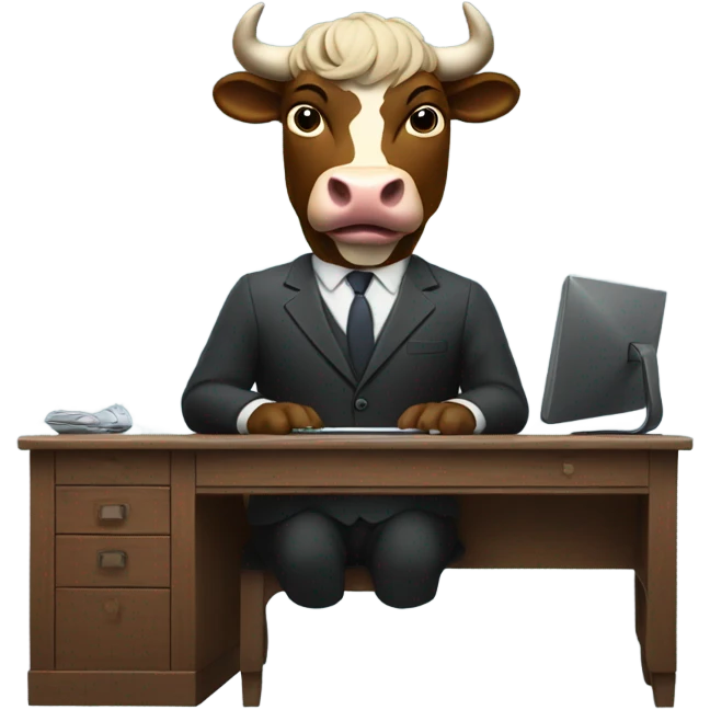 smiling bull wearing suit using computer emoji