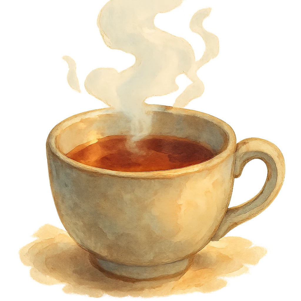 steaming cup of tea, soft painterly look, magical and cozy atmosphere, no background emoji