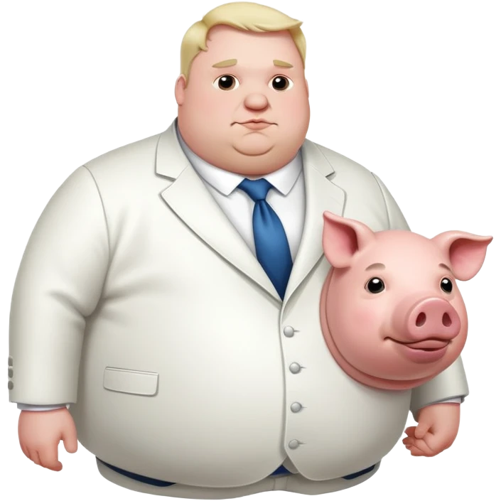 Fat man in a big white suit and a pig emoji