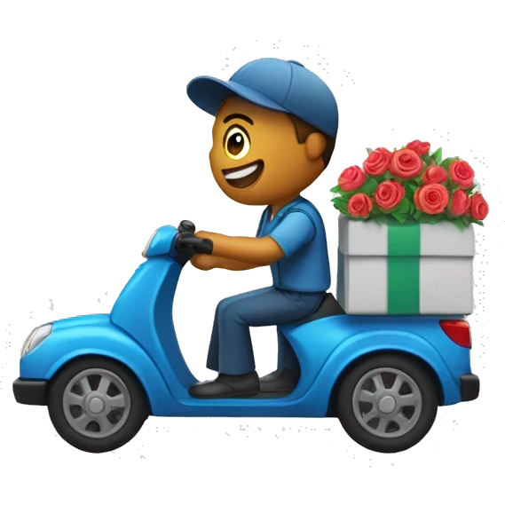 courier with auto delivering gift and flowers  emoji