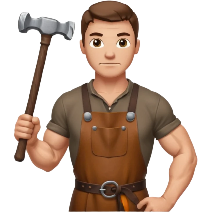 Emoji portrait of a Celtic blacksmith. Work clothes, muscular arms, holding a hammer and wearing a leather apron. emoji