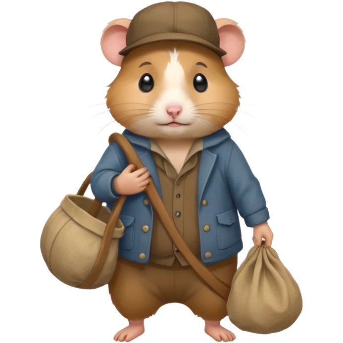 cartoon-style hamster poor hobo carrying a bindle over its shoulder with a sad expression. emoji