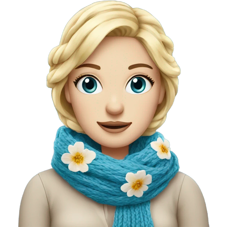beautiful finnish blonde woman with blue eyes knitting floral scarf emoji