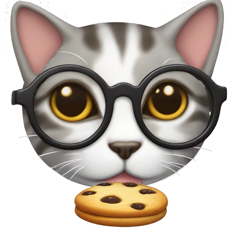 gato con una galleta y lentes emoji