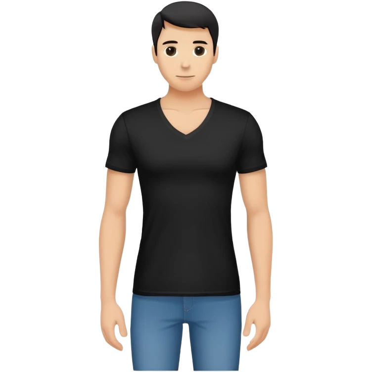 single black fitted v-neck t-shirt, cropped length, simple clean isolated garment only, no accessories, plain white background emoji
