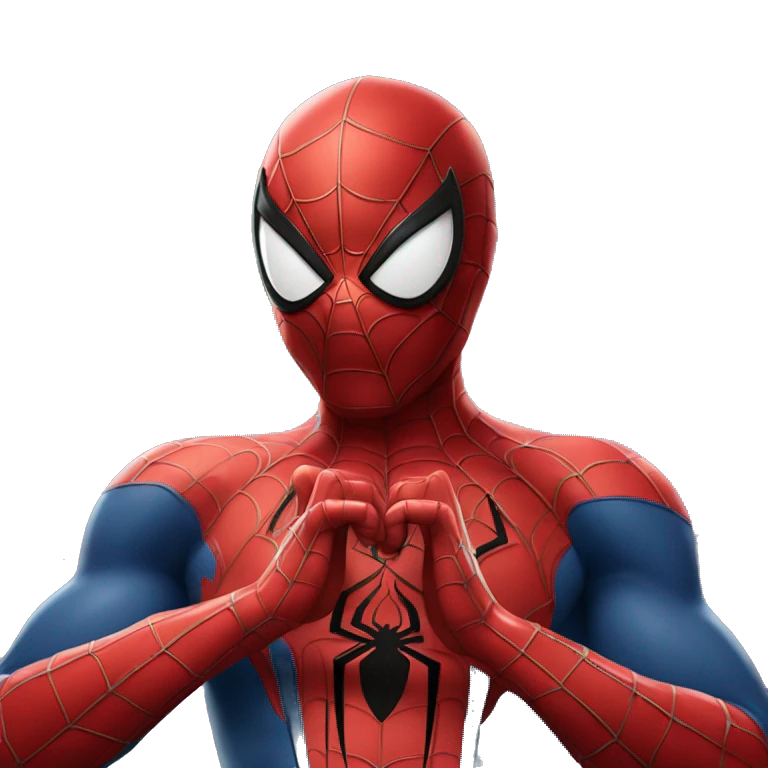 Spiderman making heart hands emoji
