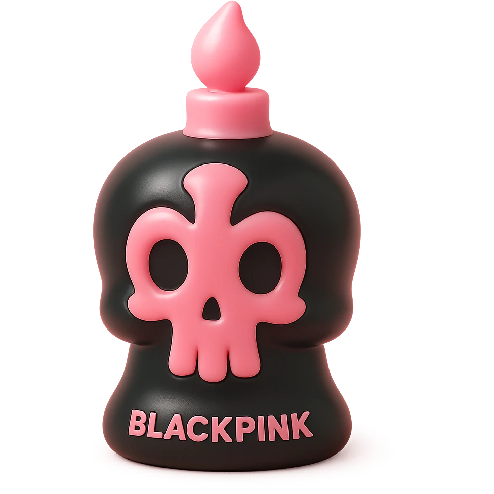 BLACKPINK-inspired gothic candle, no hearts, glossy and bold, black and pink emoji