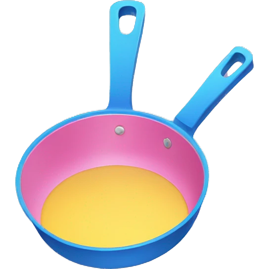 blue, yellow, and pink frying pan emoji