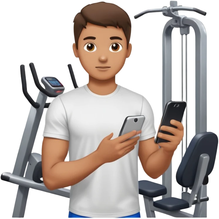 Boy holding phone in focus at gym emoji