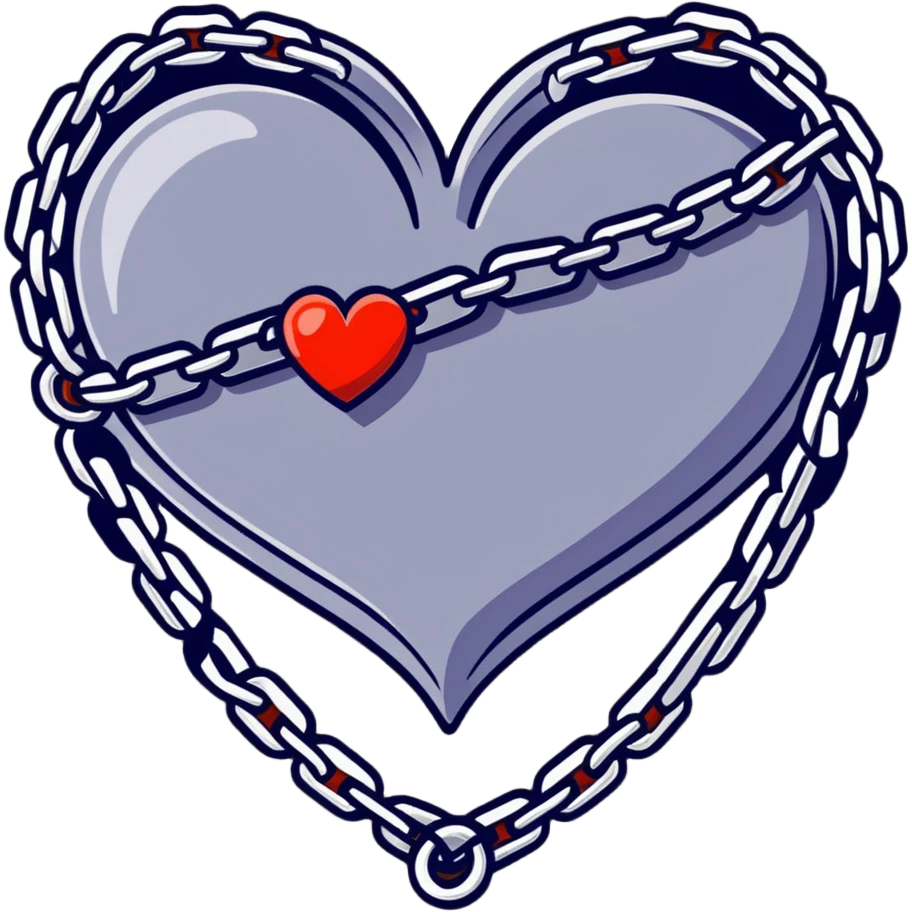 cartoon heart wrapped in chains with letters IC on it emoji