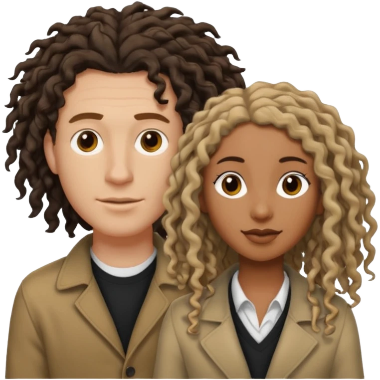 White boyfriend with medium wavy to curly hair with a black girlfriend with shoulder length thin curly dreadlocks emoji