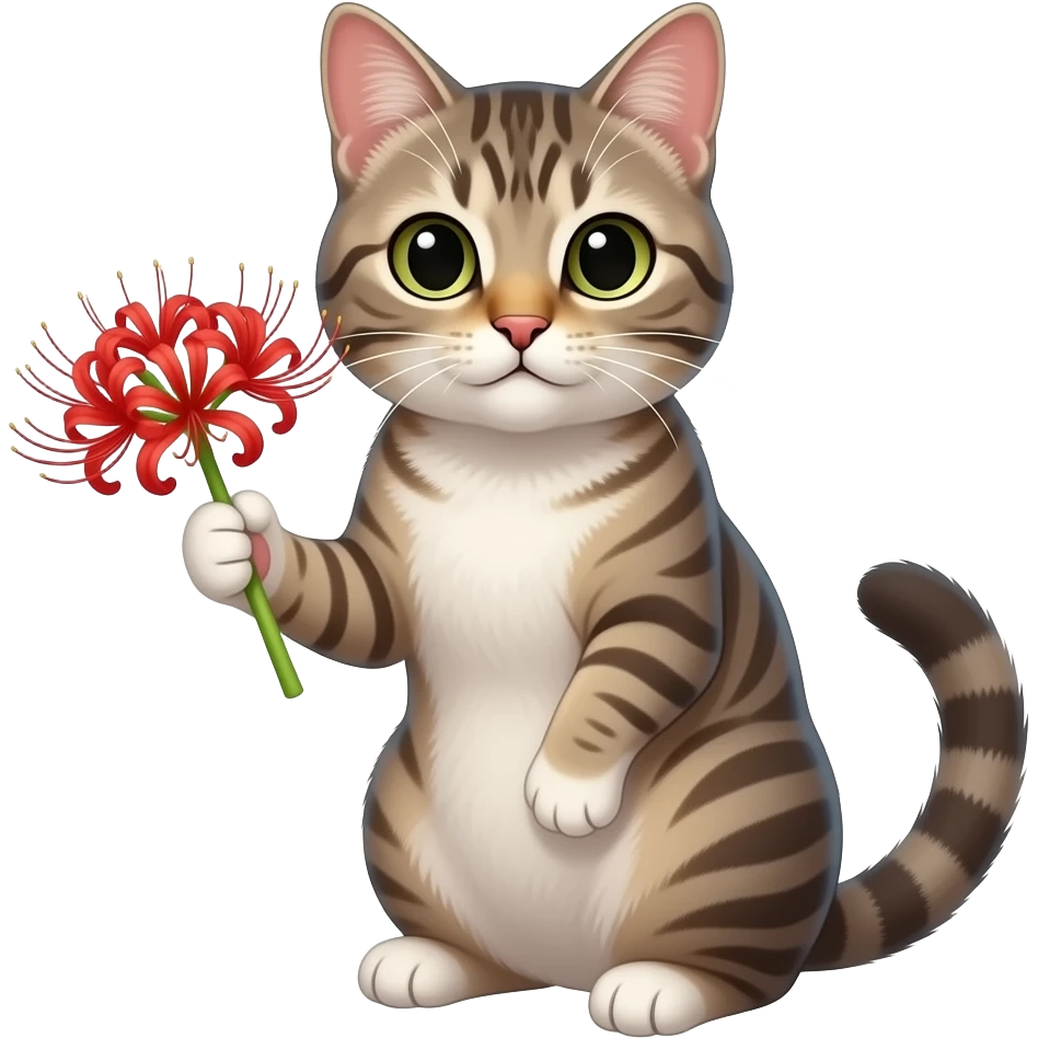 Cat holding lycoris and giving it emoji