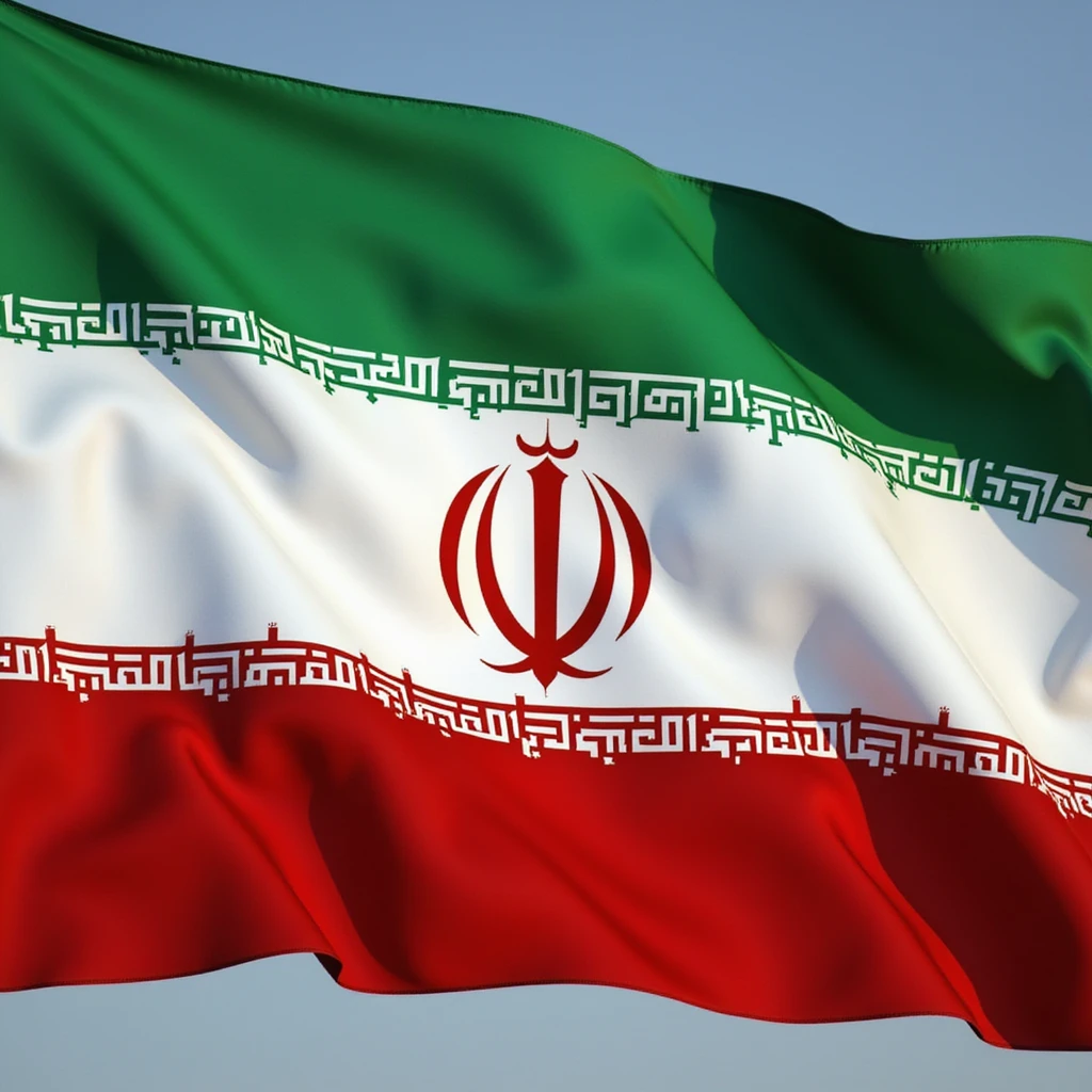 realistic Iranian flag with green, white, and red horizontal stripes, featuring a gold lion in the center instead of the Allah symbol, no text emoji