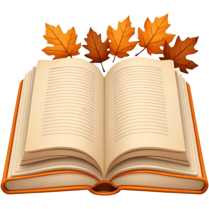 Minimal flat emoji of an open book with autumn leaves around it, cozy fall theme, simple line art, neutral beige background, black outlines, subtle orange and brown accents, clean modern style inspired by Notion graphics, symbolizing a Fall Reading Challenge. emoji