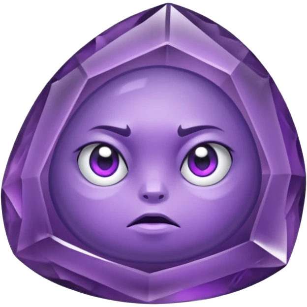 Single gemstone amethyst character, squat and heavy like a rock, with carved facets with eyes beautiful emoji