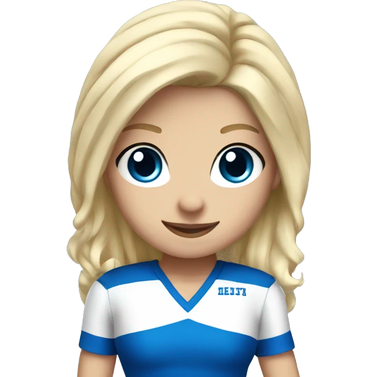 Blond cheerleader wearing a blue and white uniform  emoji
