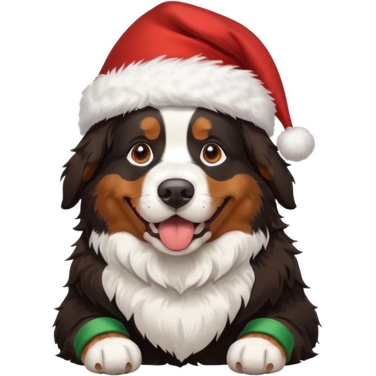 Bernese mountain dog wearing Santa hat emoji