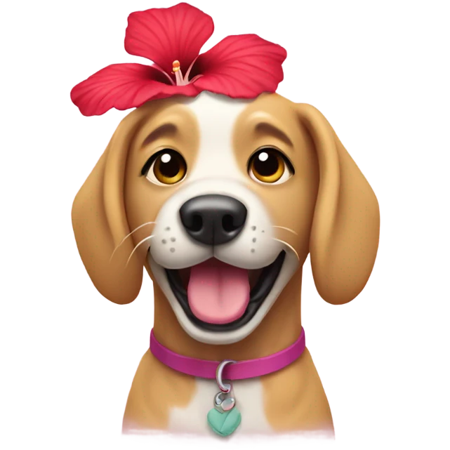 dog wearing hibiscus flower  emoji