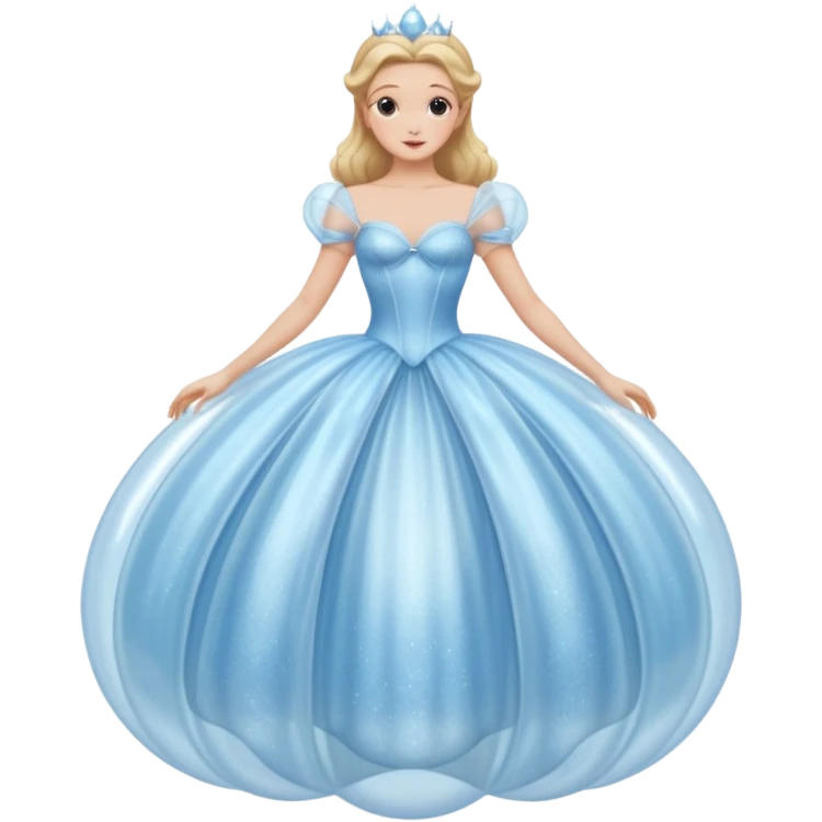 The bubble dress is typically a voluminous ball gown, designed to make Glinda look like she’s literally floating in a bubble. It features:  Pale blue or shimmering white-blue hues  emoji