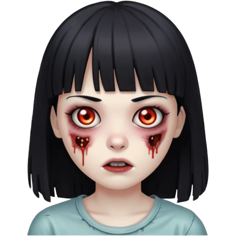 Faça uma menina de cabelo liso preto com franja zumbi emoji