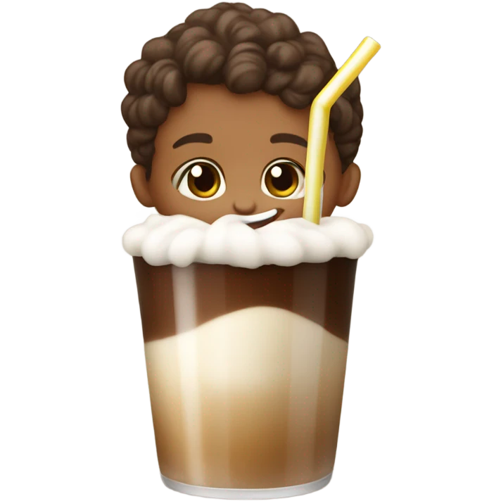 Toddler with root beer emoji
