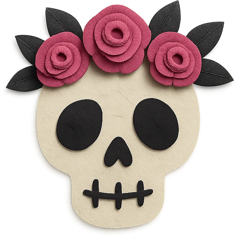 gothic flower crown, layered paper textures, handmade look, soft shadows, black and pink emoji